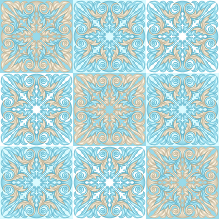 Portuguese azulejo ceramic tile pattern. Ethnic folk ornament. Mediterranean traditional ornament. Italian pottery, mexican talavera or spanish majolica.のイラスト素材