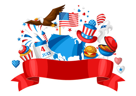 Fourth of July Independence Day greeting card. American patriotic illustration.のイラスト素材