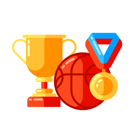 School background with sport icons and symbols. Illustration in trendy flat style.のイラスト素材
