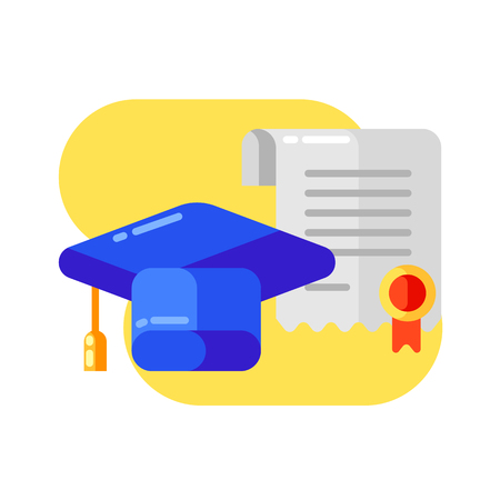 School background with education icons and symbols. Illustration in trendy flat style.のイラスト素材