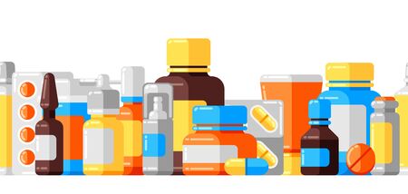 Seamless pattern with medicine bottles and pills.のイラスト素材