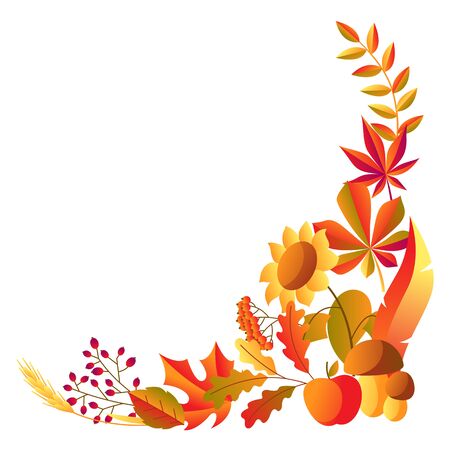 Stylized autumn items. Falling leaves, berries and plants.のイラスト素材