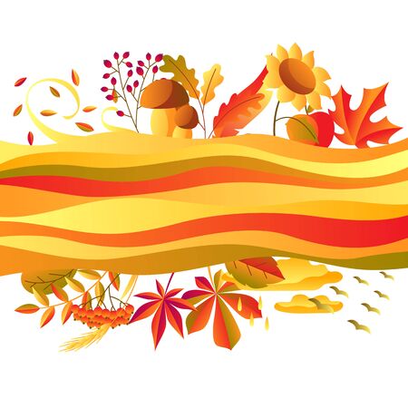 Background with stylized autumn items. Falling leaves, berries and plants.のイラスト素材