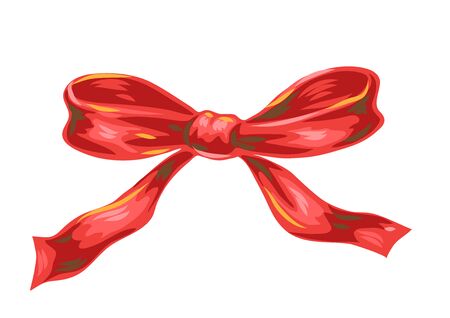 Illustration of red bow. Stylized hand drawn image in retro style.のイラスト素材