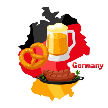 Illustration of traditional German food on map of Germany.のイラスト素材