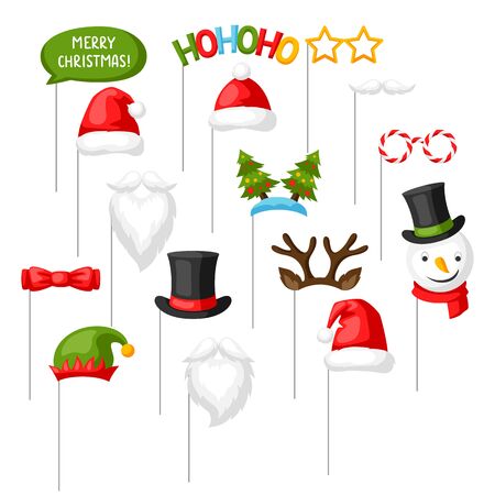 Merry Christmas photo booth props. Accessories for festival and party.のイラスト素材