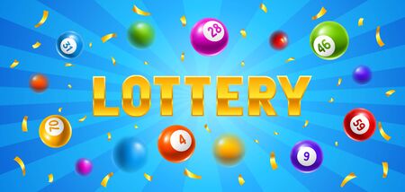 Lottery or bingo card with colored number balls. Background for gambling sport games.のイラスト素材