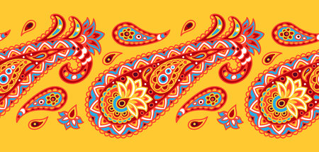 Indian ethnic seamless pattern with paisley. Indonesian batik. Ethnic floral folk ornament with lotus flower. Henna mandala tattoo style.のイラスト素材