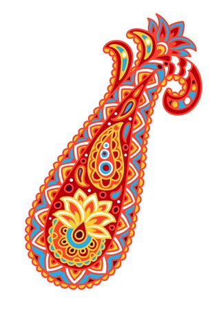 Indian ethnic ornamental paisley. Ethnic floral folk ornament with lotus flower. Henna mandala tattoo style.のイラスト素材