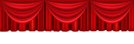 Red curtains of theater stage. Template for theatrical performance, movie house or presentation. Detailed mesh illustration.のイラスト素材