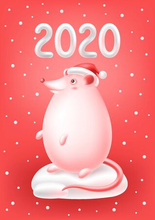 Funny mouse or rat symbol of New Year greeting card. Holiday gradient mesh illustration.のイラスト素材
