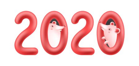 Funny mouse or rat symbol of New Year greeting card.のイラスト素材