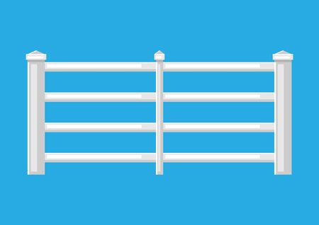 Illustration of farm white wooden fence. Garden, field or yard hedge section.のイラスト素材