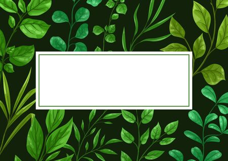Frame of sprigs with green leaves. Decorative natural plants.のイラスト素材