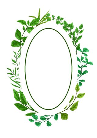 Frame of sprigs with green leaves. Decorative natural plants.のイラスト素材