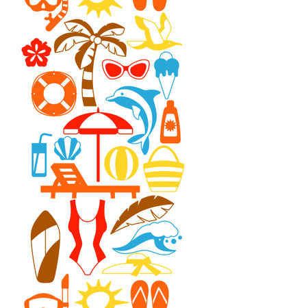 Seamless pattern with summer and beach objects. Illustration of stylized items.