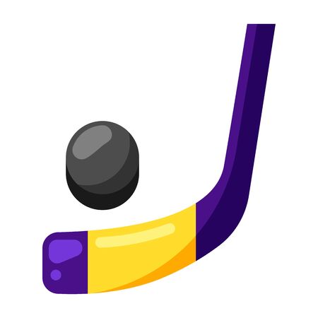 Icon of ice hockey stick and puck in flat style.のイラスト素材