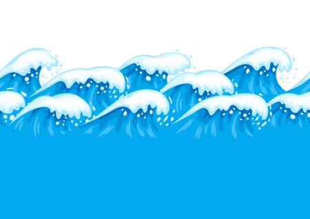 Seamless wave pattern with sea foam. Background with ocean, river or water texture. Wavy surface.のイラスト素材