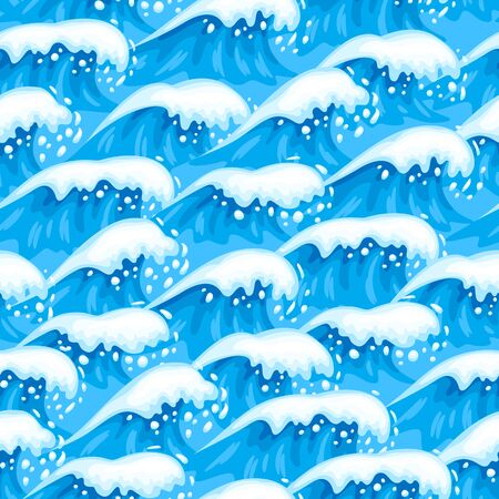 Seamless wave pattern with sea foam. Background with ocean, river or water texture. Wavy surface.のイラスト素材
