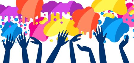 Happy Holi colorful background with hands and paint. Party banner for color festival.のイラスト素材