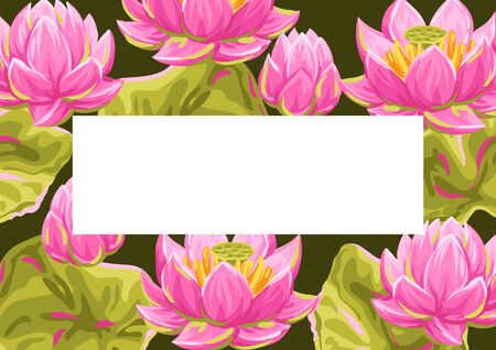 Background with lotus flowers. Water lily decorative illustration. Natural tropical plants.のイラスト素材