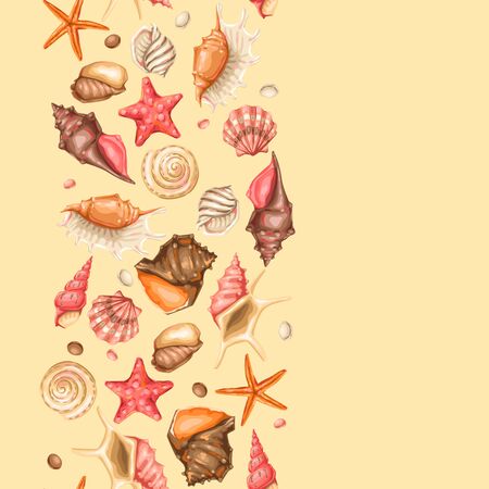 Seamless pattern with seashells. Tropical underwater mollusk shells decorative illustration.のイラスト素材