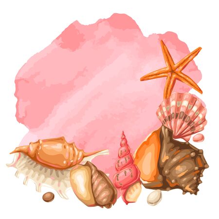 Background with seashells. Tropical underwater mollusk shells decorative illustration.のイラスト素材