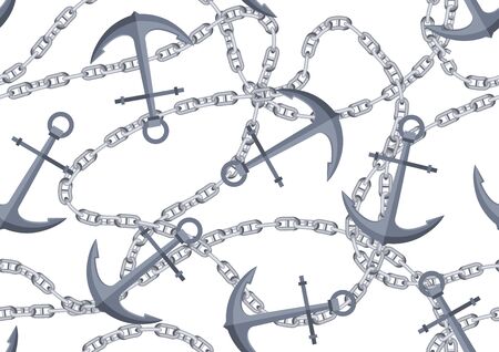 Nautical seamless pattern with anchors and chains. Marine decorative background.のイラスト素材