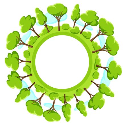 Spring or summer background with stylized trees. Natural illustration.のイラスト素材