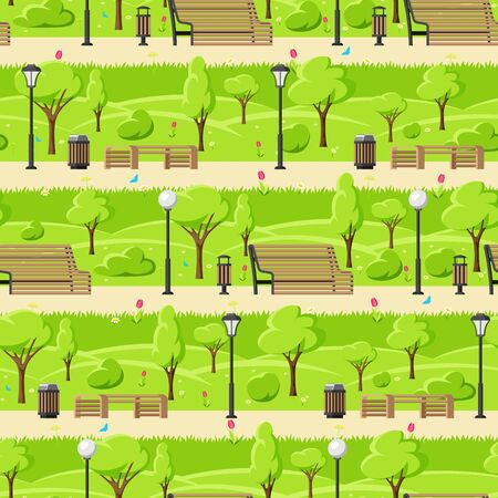 Seamless pattern with beautiful summer or spring city park.のイラスト素材