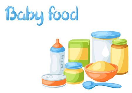 Background with baby food items. Healthy child feeding.のイラスト素材