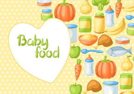 Background with baby food items. Healthy child feeding.のイラスト素材