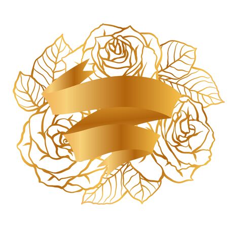 Background with outline roses. Beautiful realistic flowers and leaves.のイラスト素材