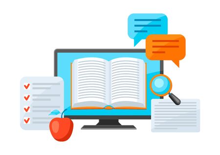 Online studying at home concept. Distance education. Modern technologies using computer and internet.のイラスト素材