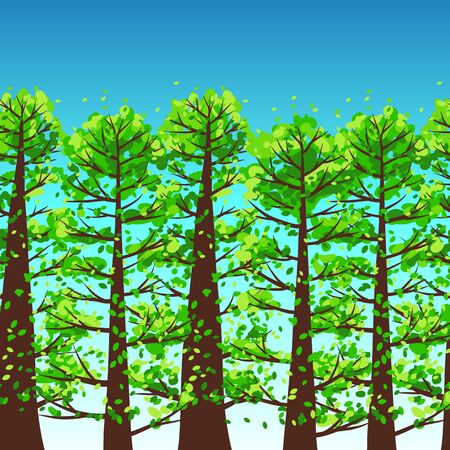 Summer forest background with stylized trees. Seasonal illustration.のイラスト素材