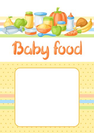 Background with baby food items. Healthy child feeding.のイラスト素材
