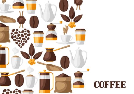 Background with coffee icons. Food illustration of beverage items. Design for coffee shop, bar and cafe.のイラスト素材