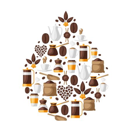 Background with coffee icons. Food illustration of beverage items. Design for coffee shop, bar and cafe.のイラスト素材
