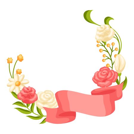Wedding frame for invitation or greeting card. Marriage decorative element with romantic flowers.のイラスト素材