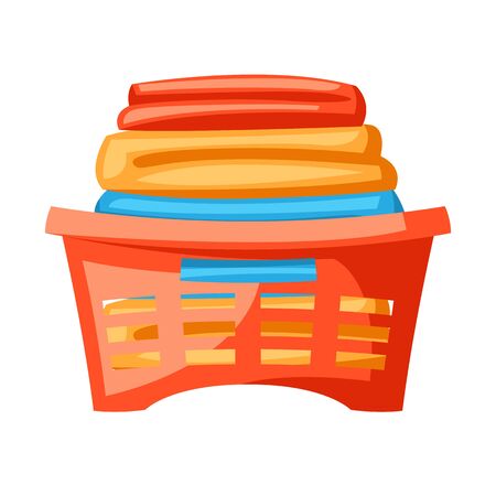 Illustration of plastic basket with clothes. Icon or image for laundry service.のイラスト素材
