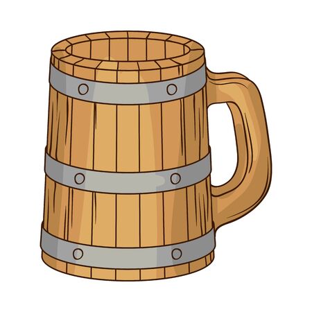 Illustration of wooden beer mug. Image for pubs and restaurants.のイラスト素材