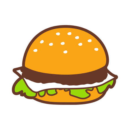 Illustration of fast food hamburger. Tasty fastfood lunch product icon.のイラスト素材