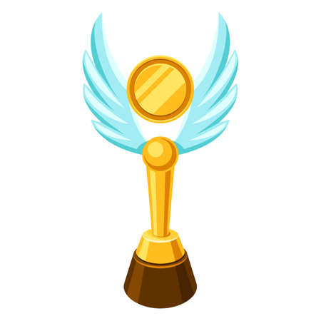 Gold prize icon with wings. Illustration of award for sports or corporate competitions.のイラスト素材