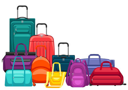 Background with travel suitcases and bags. Illustration for tourism and shops.のイラスト素材