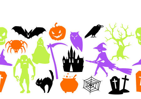 Happy Halloween seamless pattern with celebration items. Background for holiday and party.のイラスト素材
