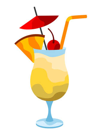 Pina Colada cocktail illustration. Stylized image of alcoholic beverage.のイラスト素材