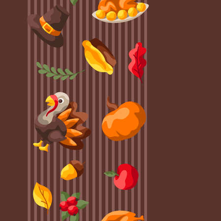 Happy Thanksgiving Day seamless pattern. Background with holiday objects.のイラスト素材