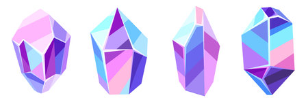 Set of crystals and minerals. Decorative illustration of precious stones.