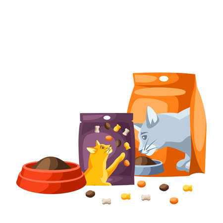 Background with various cat items. Illustration of food.のイラスト素材