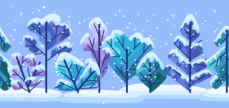Winter seamless pattern with trees. Natural stylized illustration of forest.
